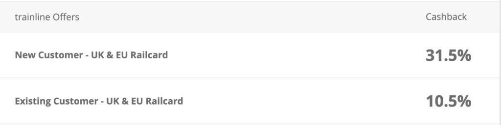 Trainline offer on TopCashback 