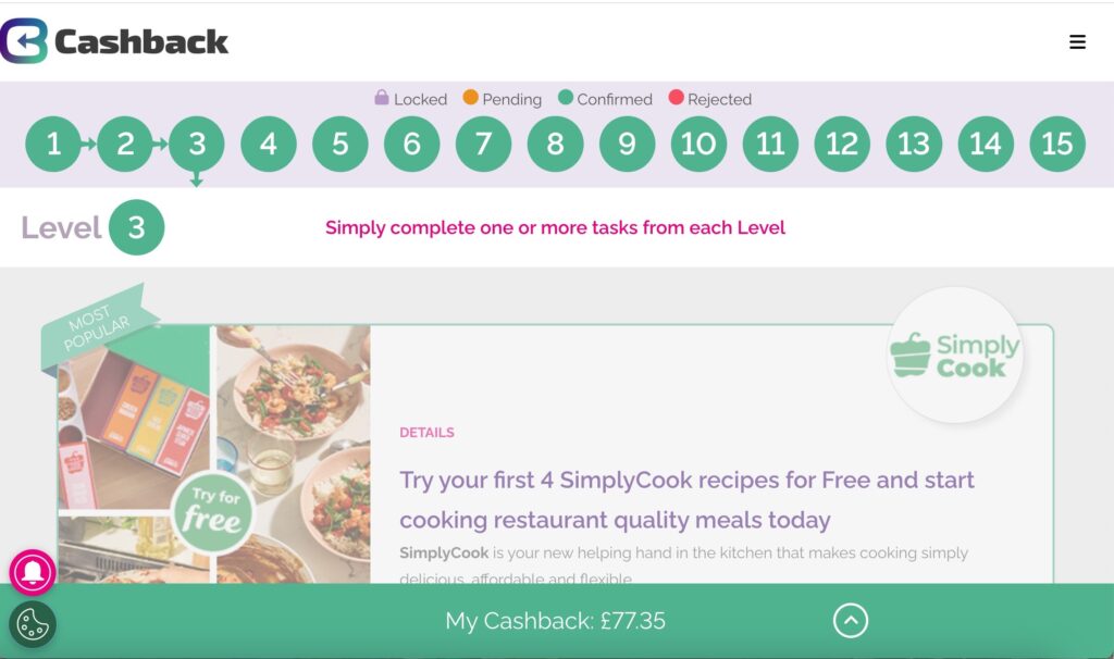 cashback review - complete 15 tasks